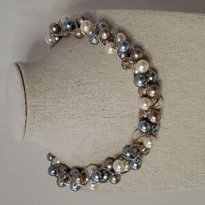 Faux PearlAnd Smoky Crystal Twist Necklace